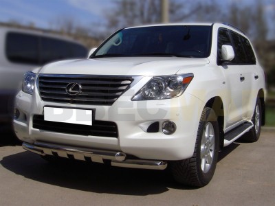 Защита переднего бампера 76 мм с накладками для Lexus LX-570 2012-2015