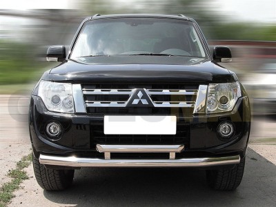 Защита передняя двойная 76-60 мм для Mitsubishi Pajero 4 2011-2014