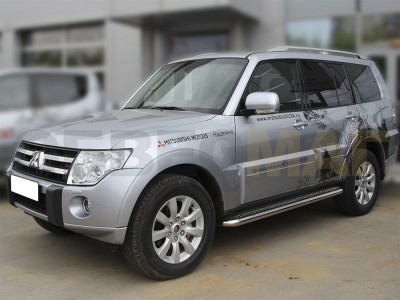 Пороги с площадкой алюминиевый лист 60 мм Технотек для Mitsubishi Pajero 4 MP 3