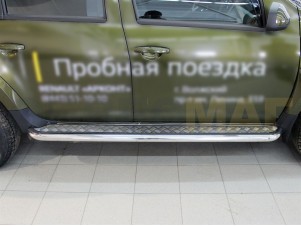 Пороги с площадкой алюминиевый лист 53 мм для Renault Duster № RD15_2.2