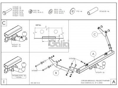 Фаркоп оцинкованный Galia шар A для Citroen Berlingo/Peugeot Partner 1996-2008