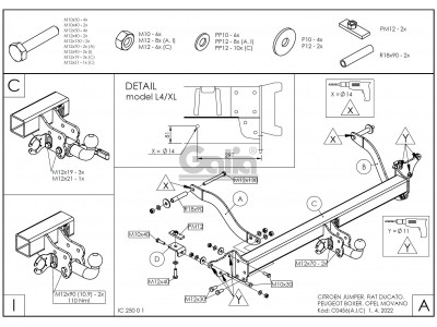 Фаркоп оцинкованный Galia шар A для Peugeot Boxer/Citroen Jumper/Fiat Ducato 2006-2021 C045A