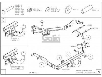Фаркоп оцинкованный Galia шар A для Citroen Xsara Picasso 2000-2010