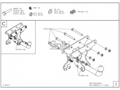 Фаркоп оцинкованный Galia шар C съемный для Jeep Wrangler 2007-2018