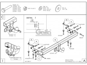 ТСУ Фаркоп оцинкованный Galia шар BMA съёмный для Nissan X-Trail T30 № N040C
