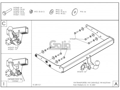 Фаркоп оцинкованный Galia шар A для Volkswagen Caravelle/Multivan/Transporter T5/6 2003-2021