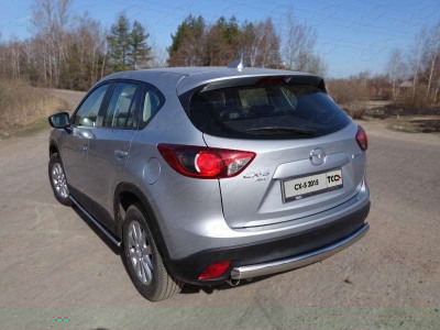 Защита заднего бампера овальная длинная 75х42 мм ТСС для Mazda CX-5 2015-2021