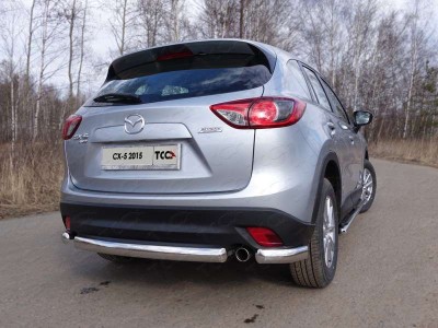 Защита заднего бампера уголки 75х42 мм ТСС для Mazda CX-5 2015-2021