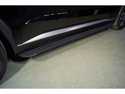 Пороги алюминиевые Slim Line Black ТСС для Hyundai Palisade 2020-2021