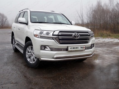 Защита переднего бампера двойная 76-75 мм ТСС для Toyota Land Cruiser 200 2015-2021