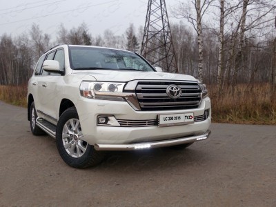 Защита переднего бампера с ДХО 76 мм ТСС для Toyota Land Cruiser 200 2015-2021