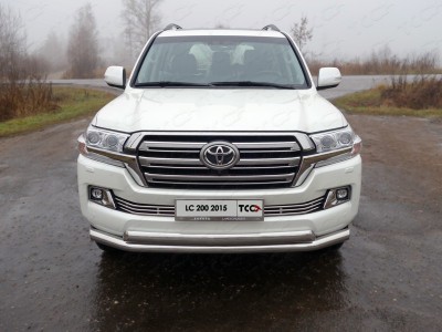 Защита переднего бампера двойная 76-75 мм ТСС для Toyota Land Cruiser 200 2015-2021