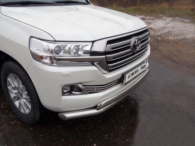 Защита переднего бампера двойная 76-75 мм ТСС для Toyota Land Cruiser 200 2015-2021