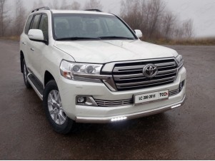 Защита передняя овальная длинная с ДХО 75х42 мм для Toyota Land Cruiser 200 № TOYLC20015-03